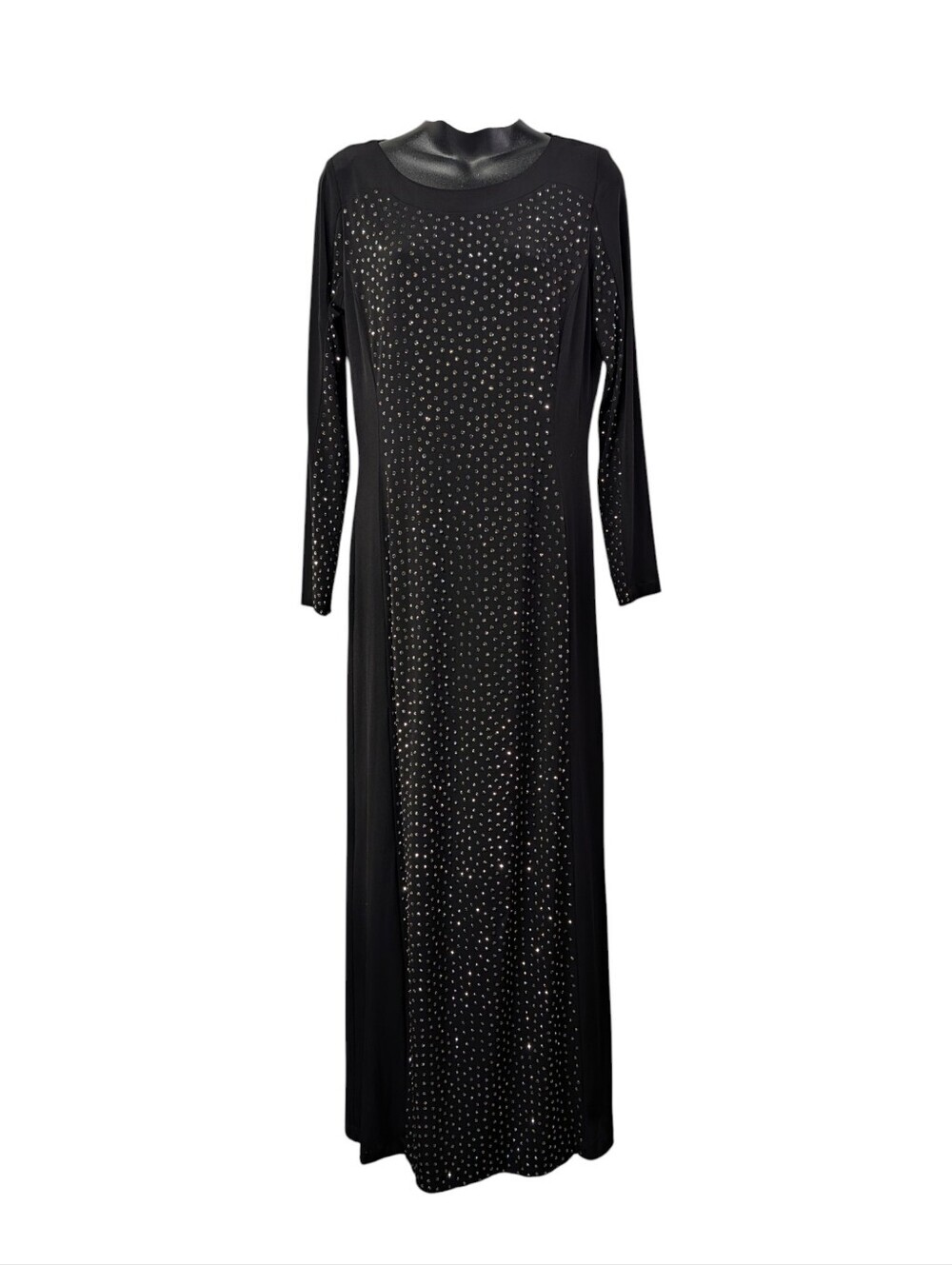 Calvin Klein Black Rhinestone Studded Long Sleeve Maxi Dress Size 10 Formal